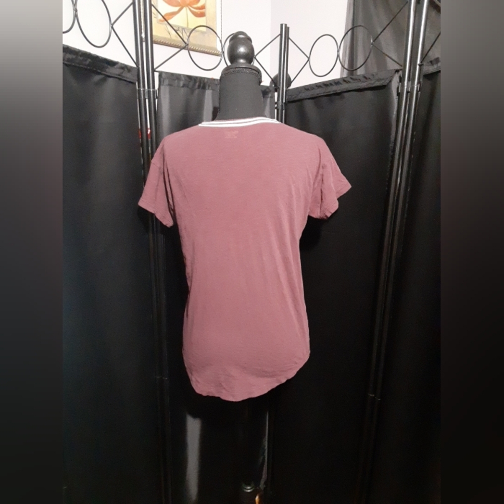 Madewell Shirt Short Sleeve Brown Mauve Tee Wonen's Size XS Coastle Casual - Picture 5 of 6